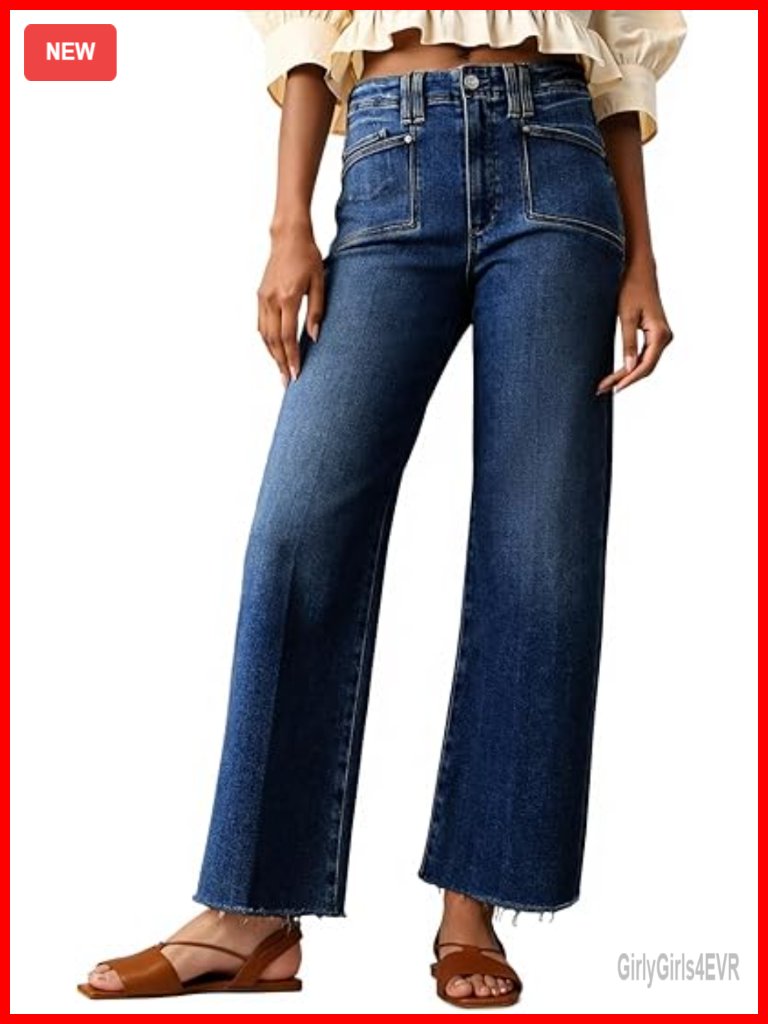 High Waisted Cropped Jeans Stretchy Baggy Straight Leg Raw Hem Capri Denim Pants